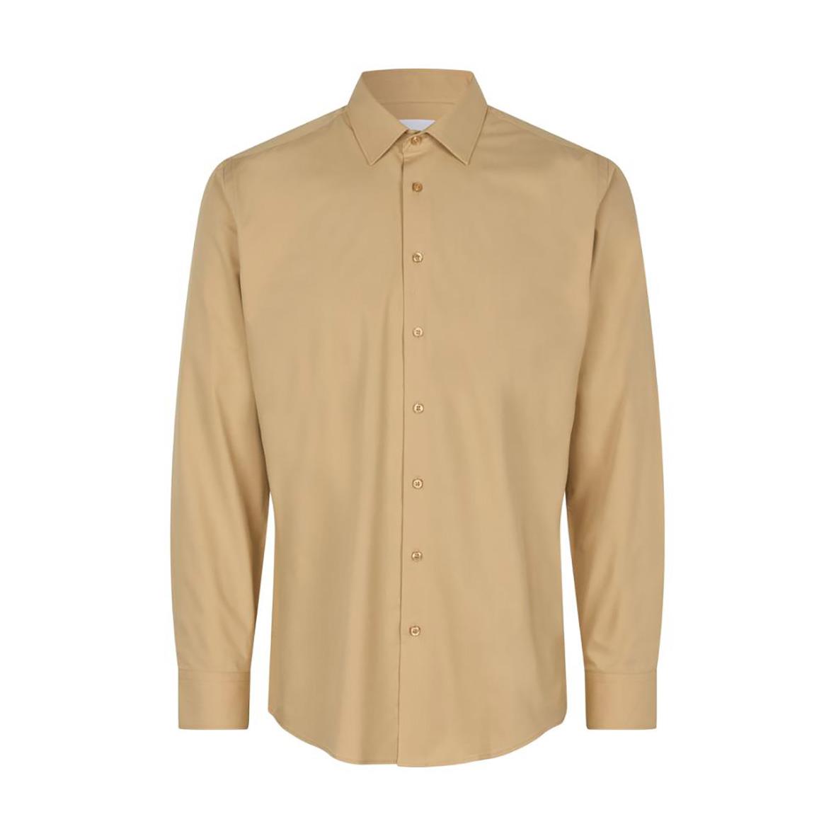 Beige skjorta Seven Seas S51 Hybrid Slim Sand L med krage och knappar fram