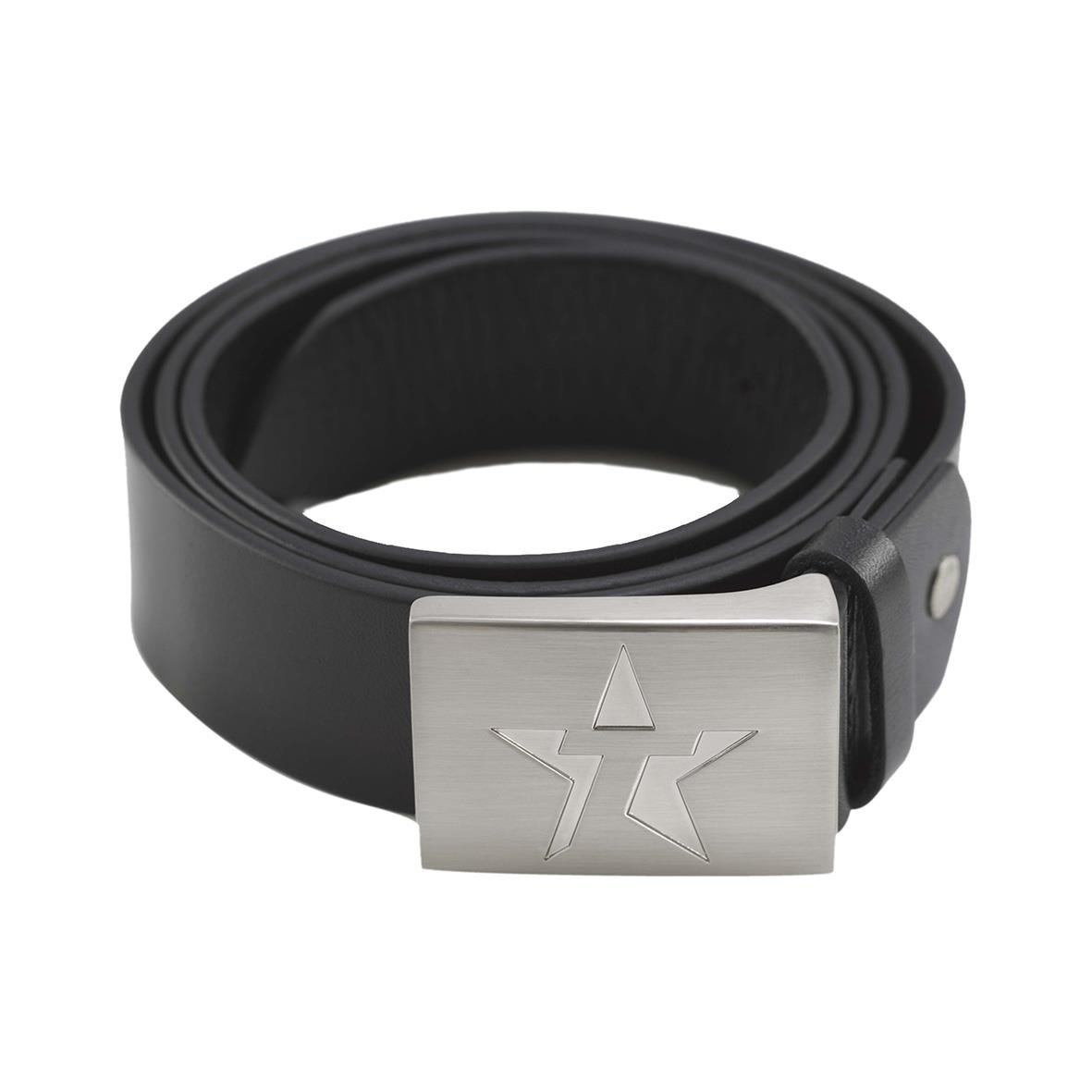Svart lädermidjebälte Texstar AB03 med metallspänne med stjärnlogga