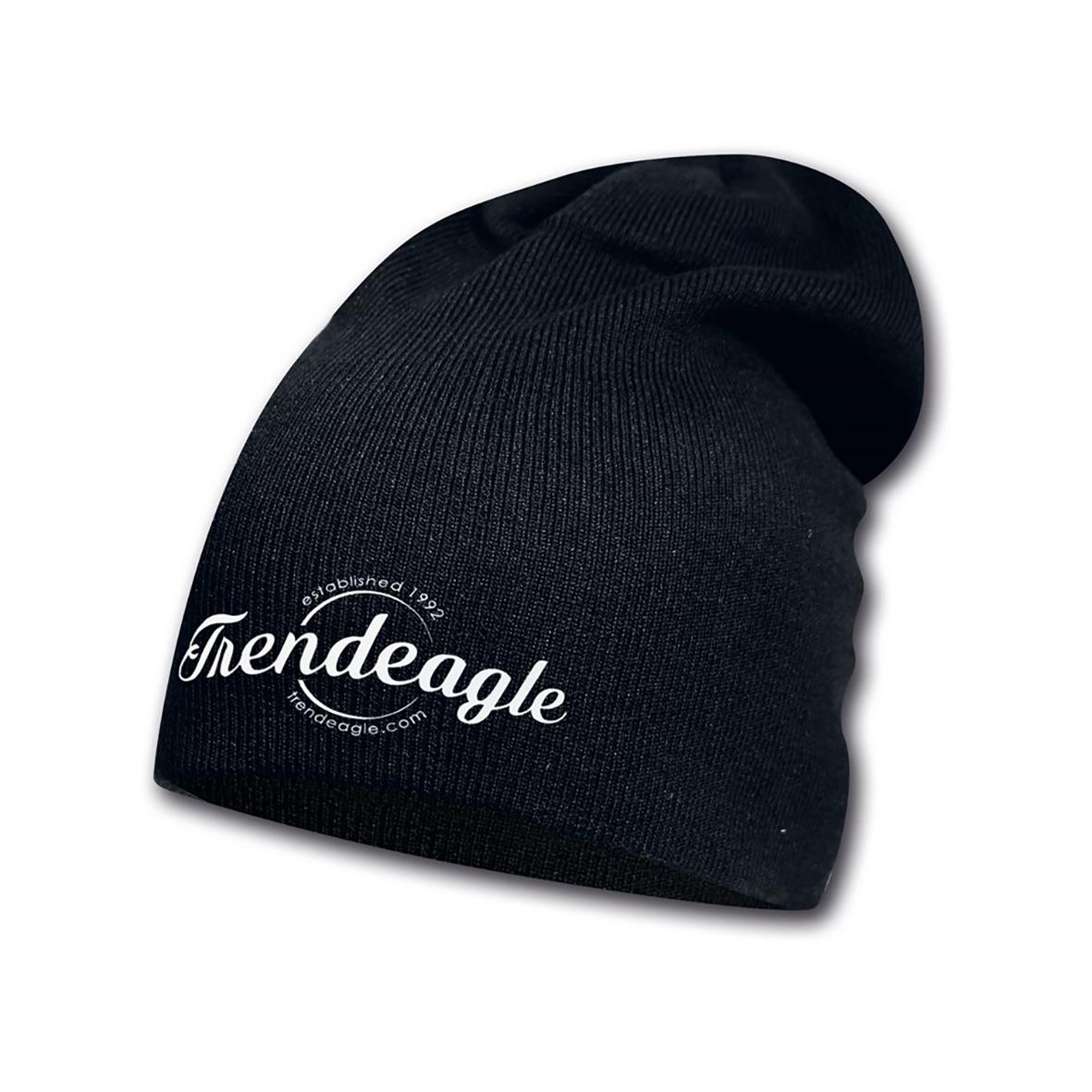 Svart mössa med Trend Eagle logo och text, lång passform