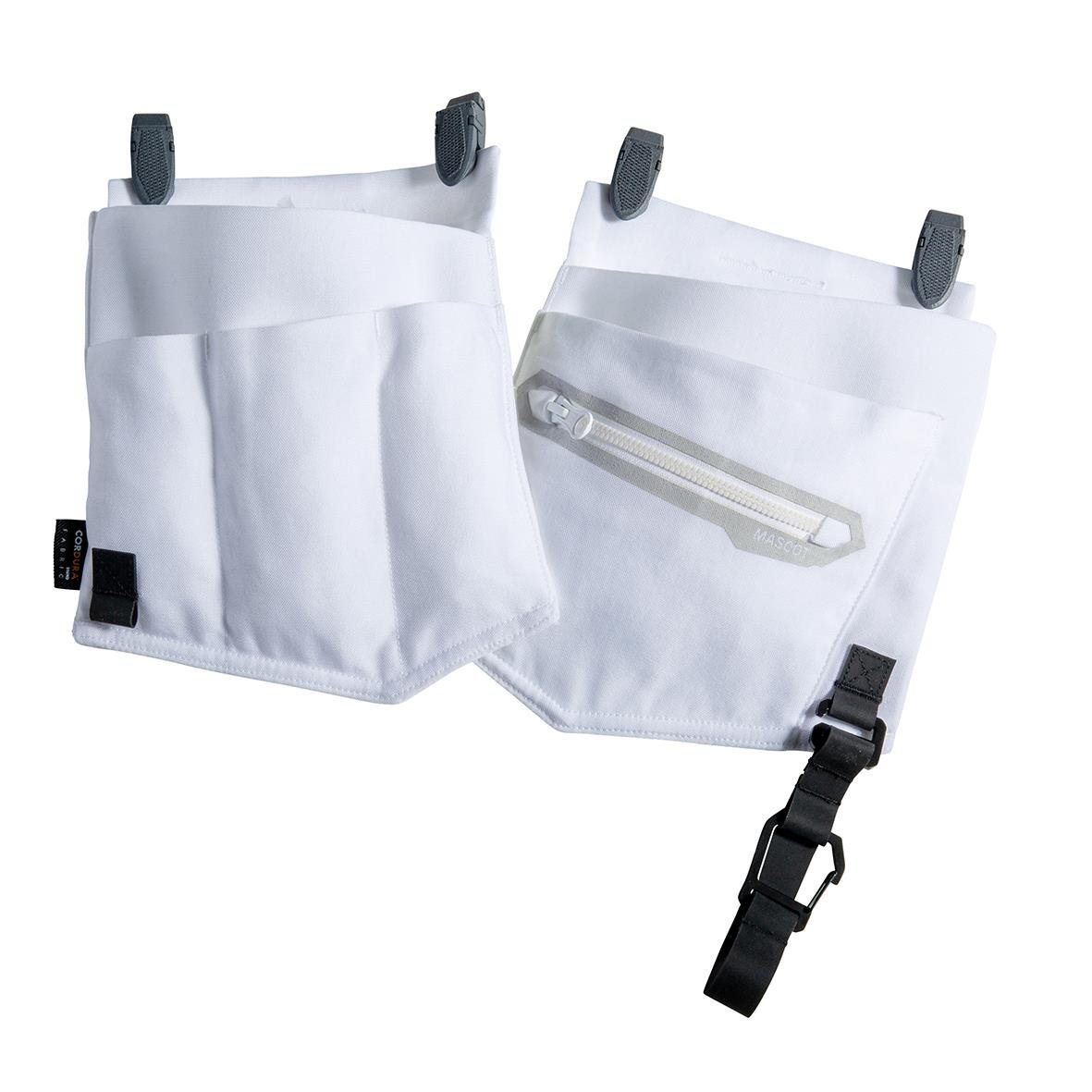 Vit hängficka med dragkedja och justerbar rem, används för förvaring