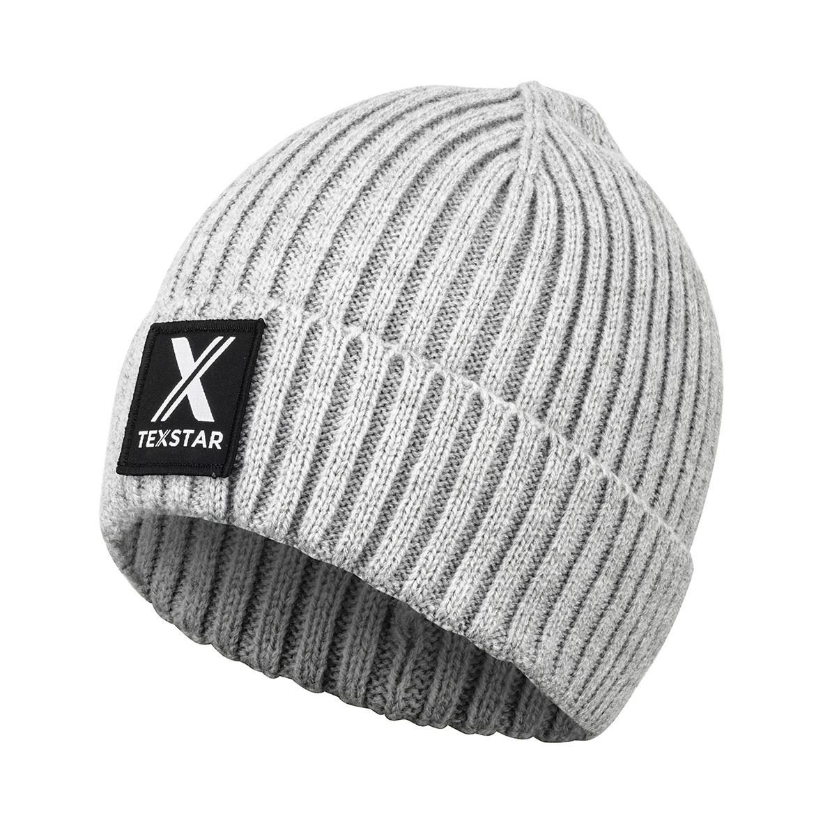 Ljusgrå mössa Texstar AC20 i one size med ribbkant och logo