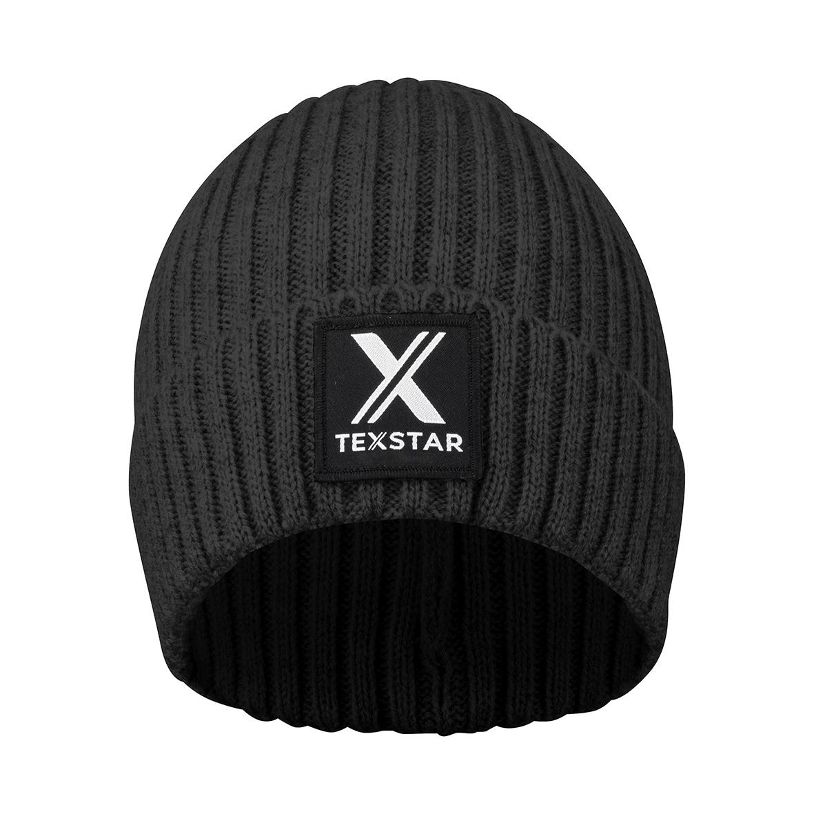 Svart mössa Texstar AC20 i one size med ribbad design och logo fram