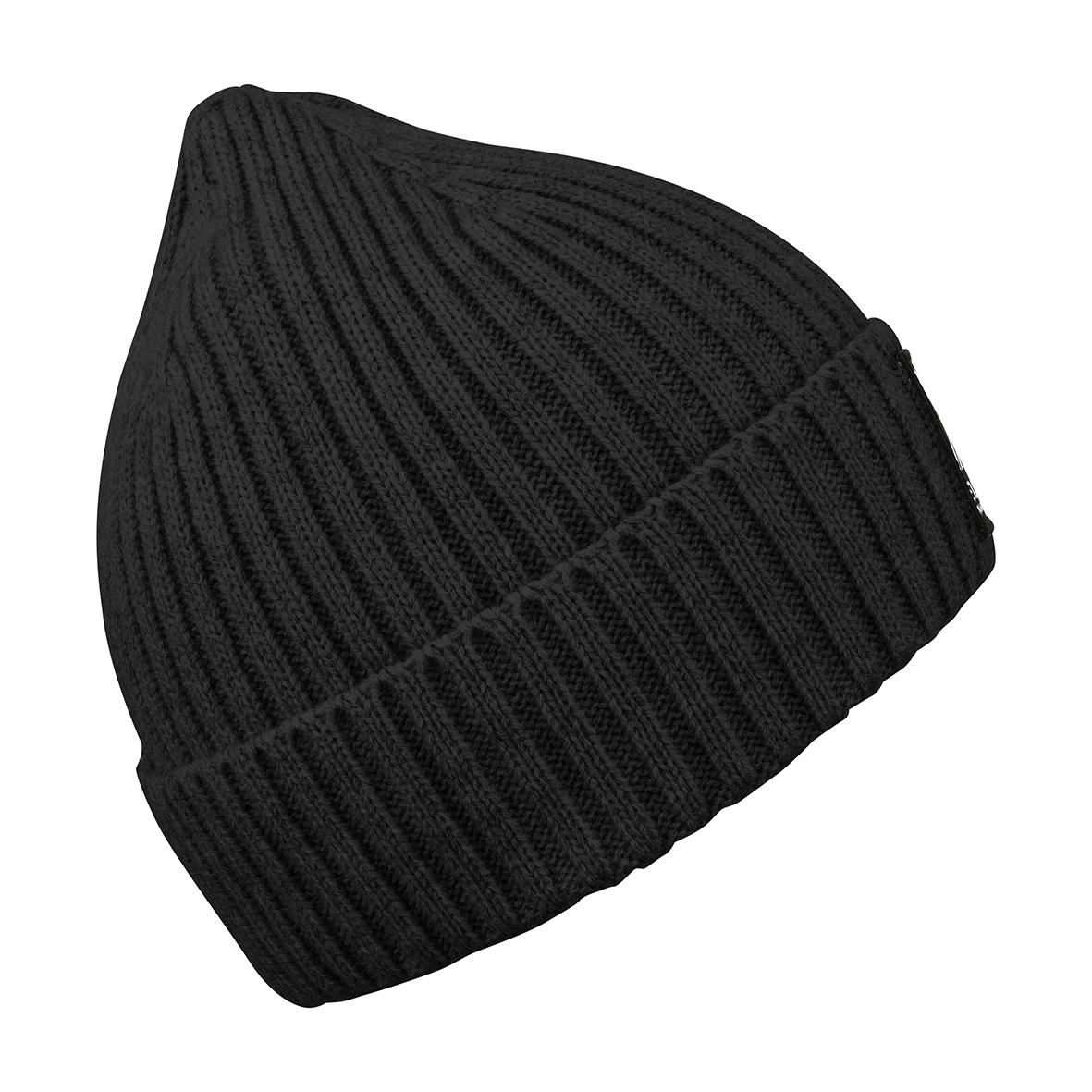Svart stickad mössa i ribbstickning med foldad kant