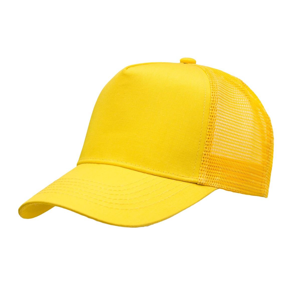Gul baseballkeps med mesh bakdel och kurvad skärm