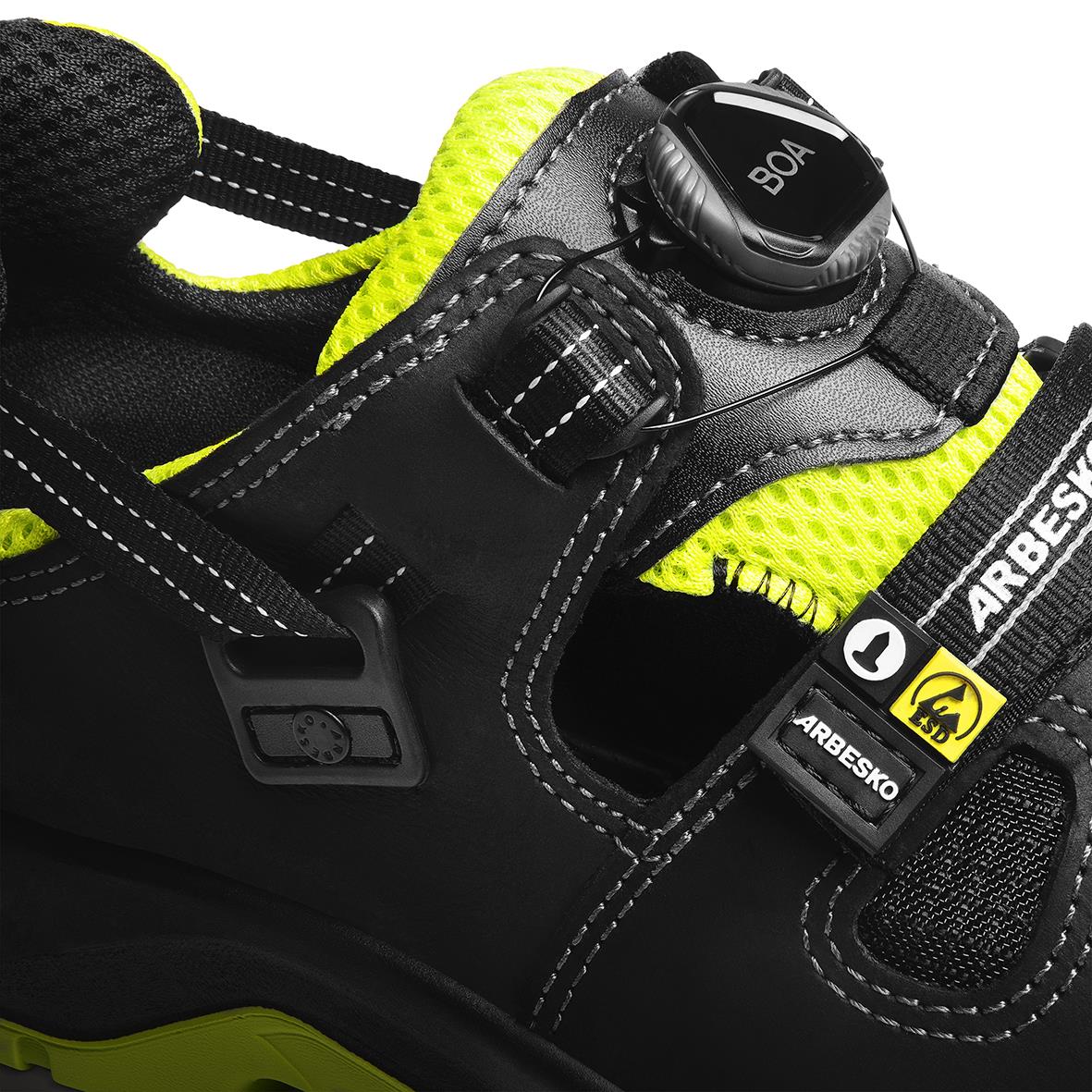Skyddssko Arbesko 929 i storlek 35 med svart och neonfärgad design