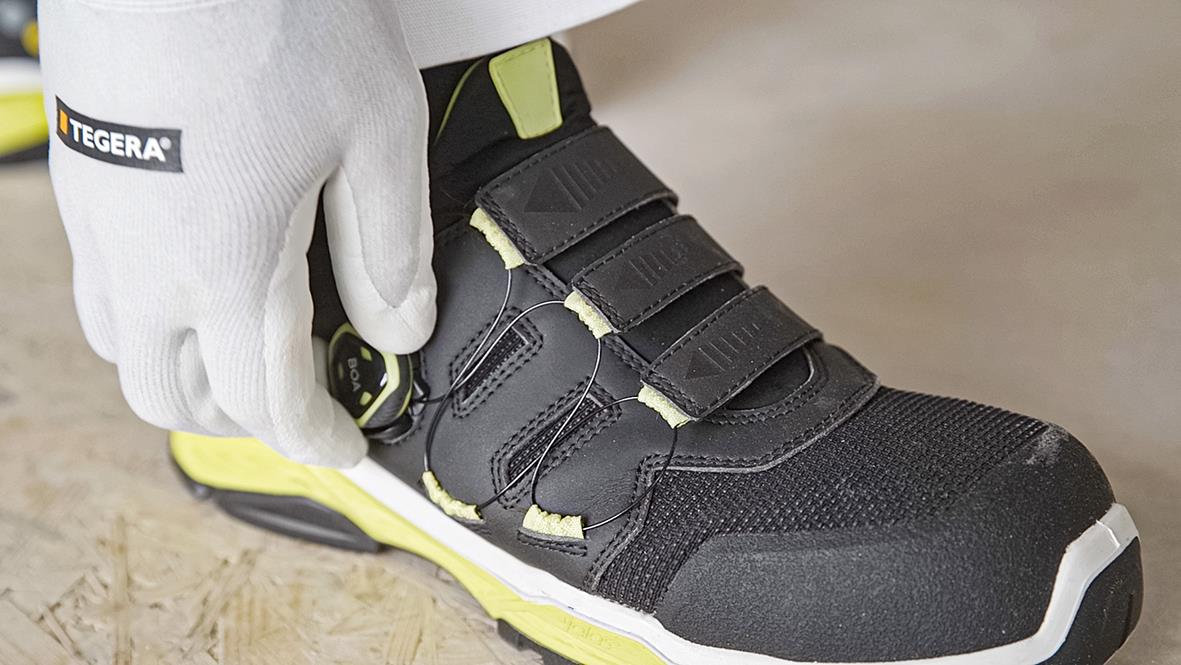 Skyddssko Jalas TIO 2058 i svart och gult, storlek 35, med tre kardborreband och halkfri sula