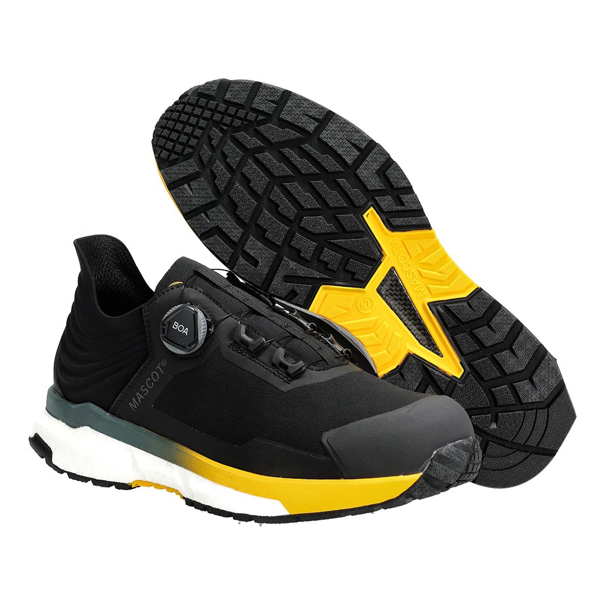 Svarta skyddsskor Mascot F1680-704 Boa med gult detaljer och kraftig sula