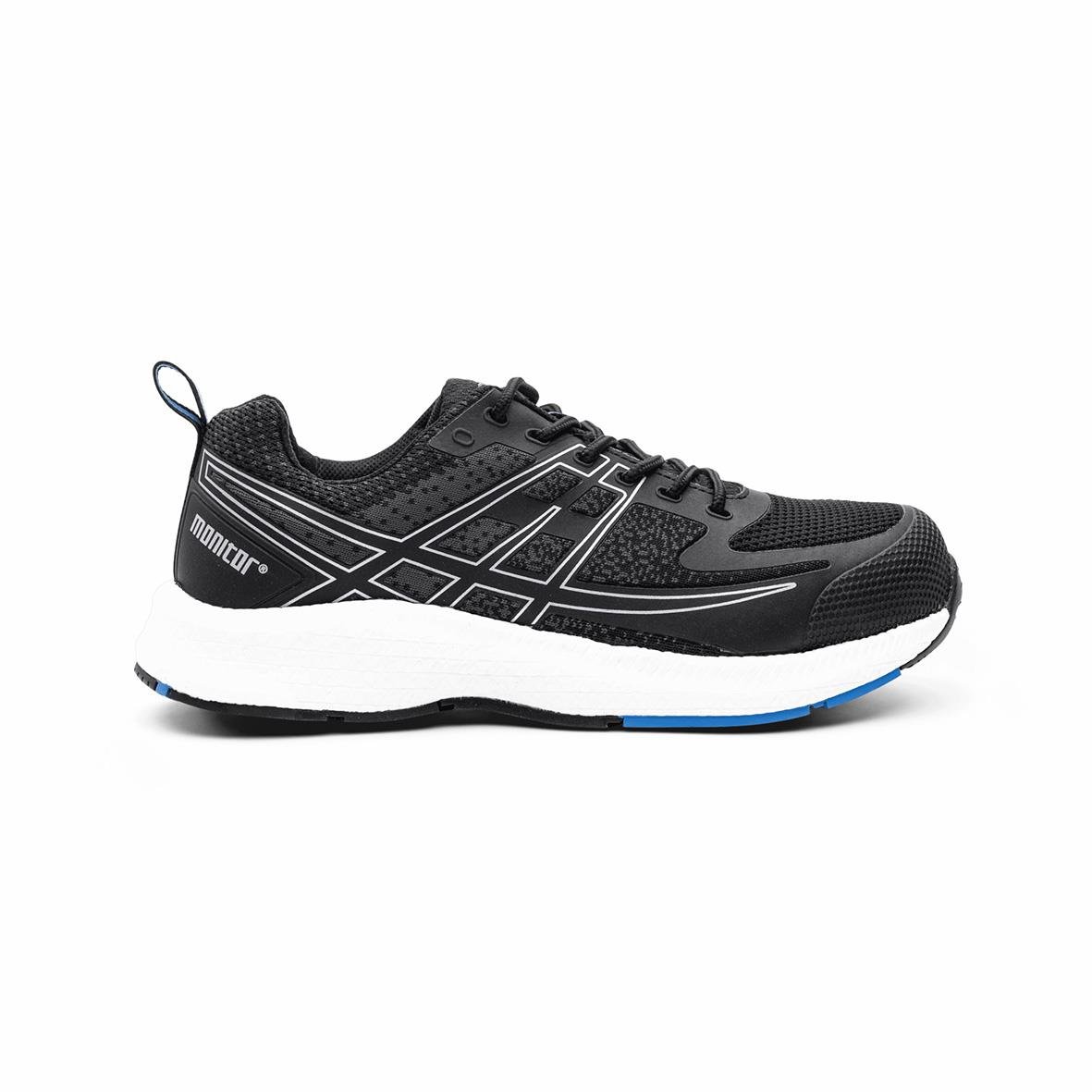 Svart skyddssko Monitor Paradox C 35 med vita och blå detaljer
