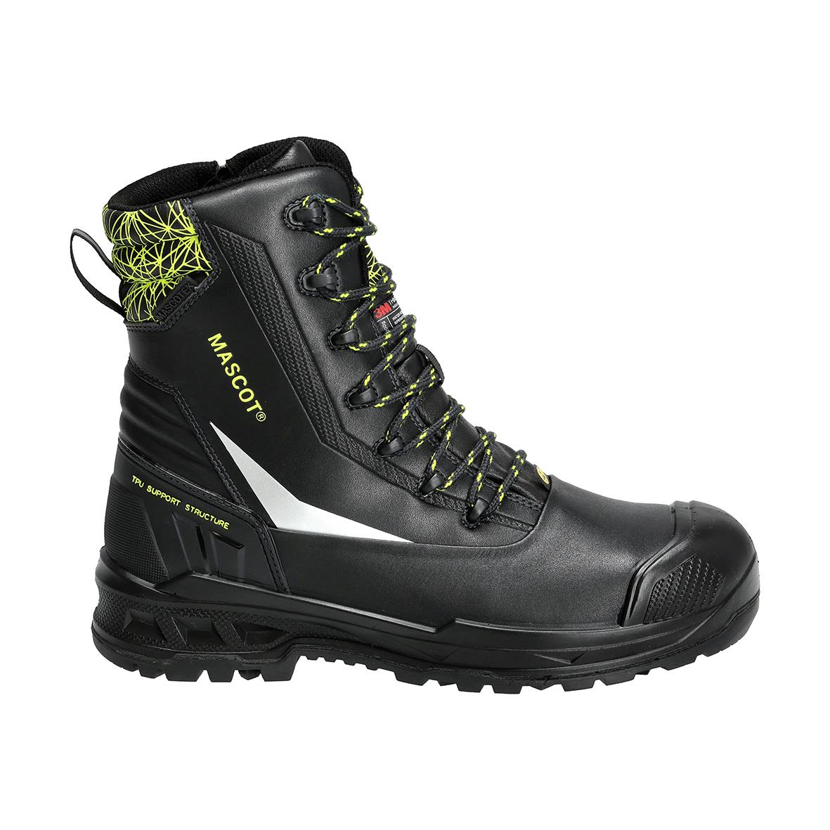 Svart skyddskänga Mascot F1300 S7S med snörning och gröna detaljer, storlek 40