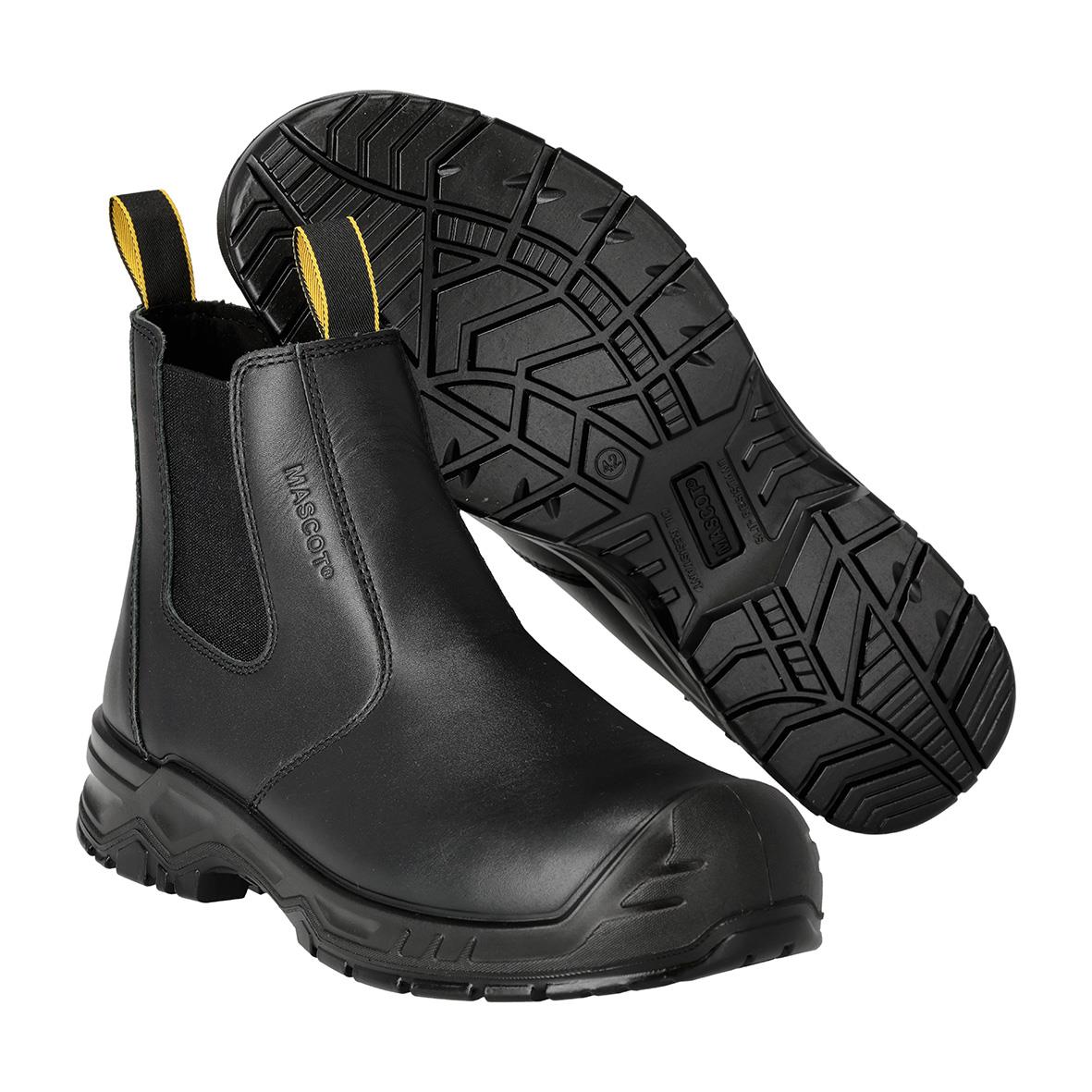 Svart skyddskänga Mascot F1000-715 S3S med tjock sula och dragöglor, storlek 45