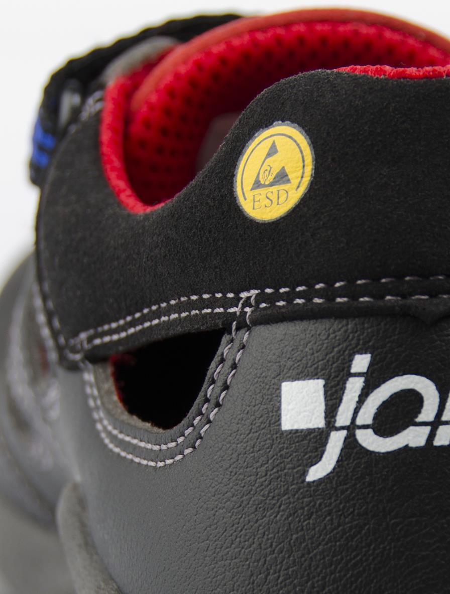 Skyddssandal Jalas 3800R Respiro Stl 37 med svart och rött material och ESD-märke