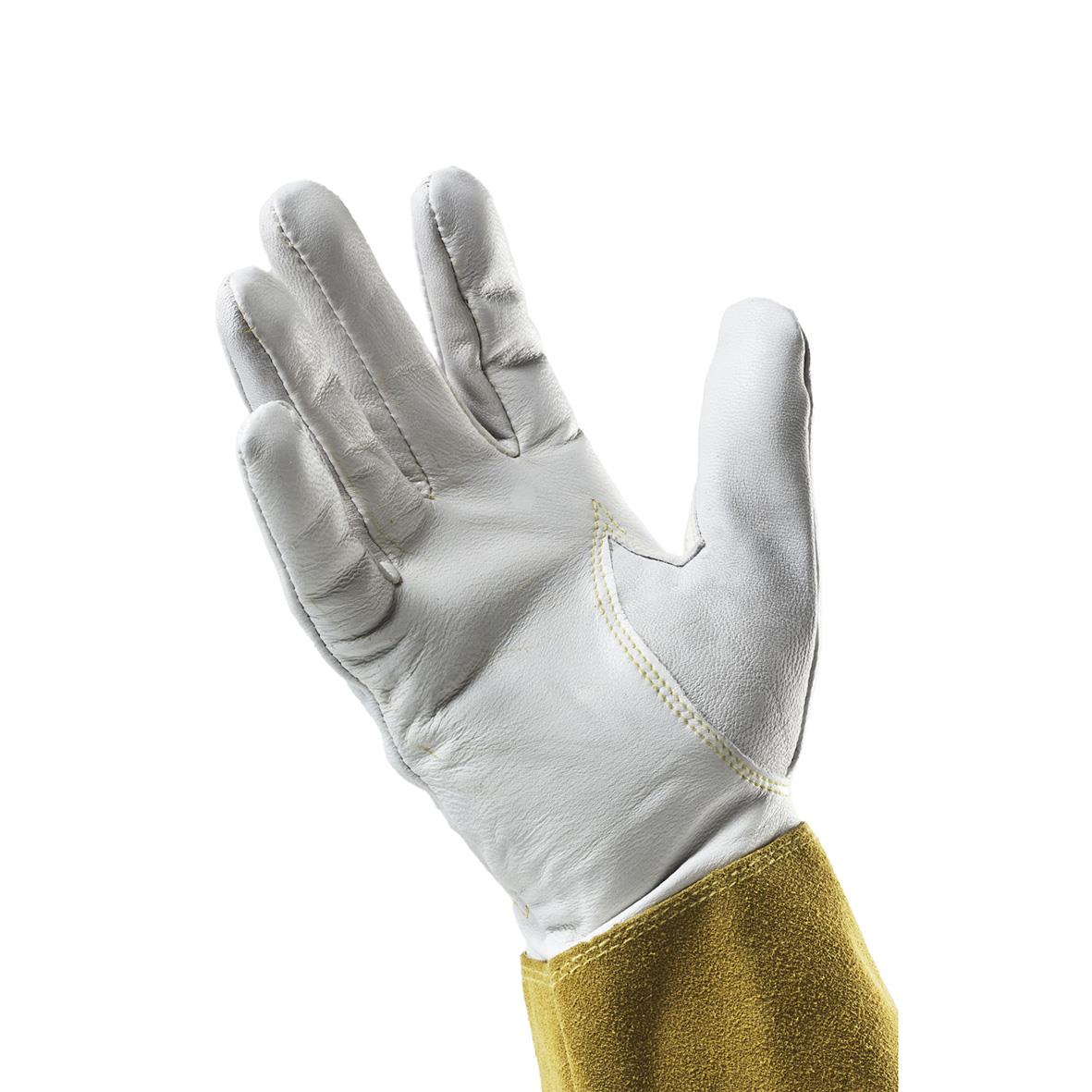 Läderhandske Tegera 126A 7 vit med gul handledsdel