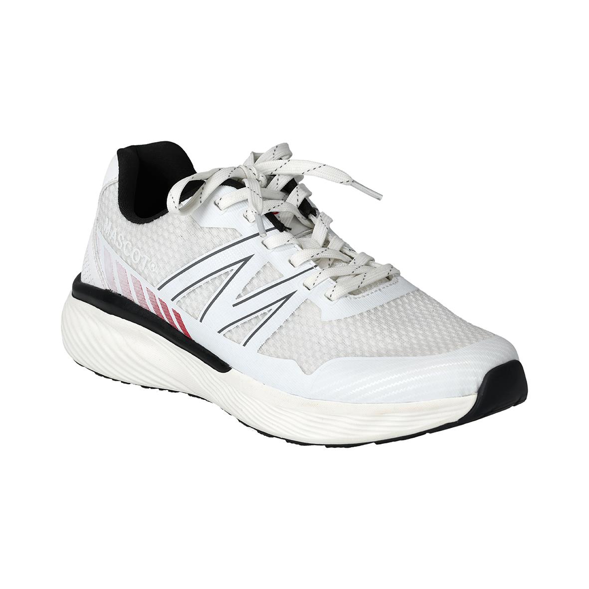 Vit sportskor med svart hälkappa och rosa detaljer