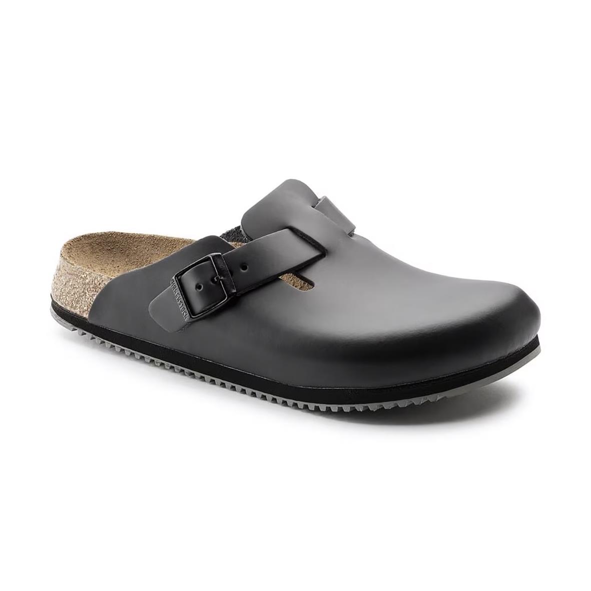 Svart Birkenstock Boston SL sandal i skinn med justerbar rem och korksula, storlek 41