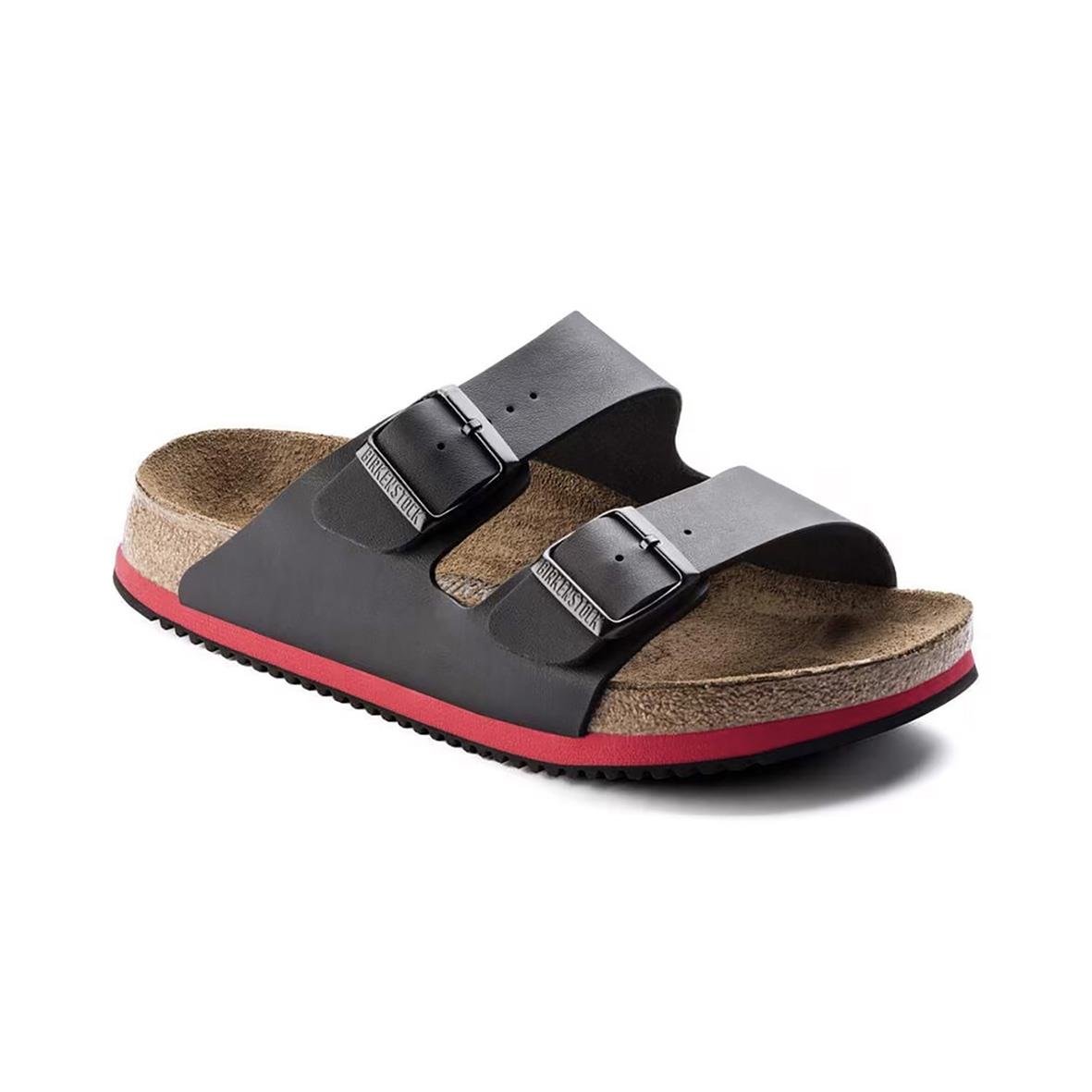 Svarta Birkenstock Arizona-sandaler med två justerbara remmar och korksula, storlek 35