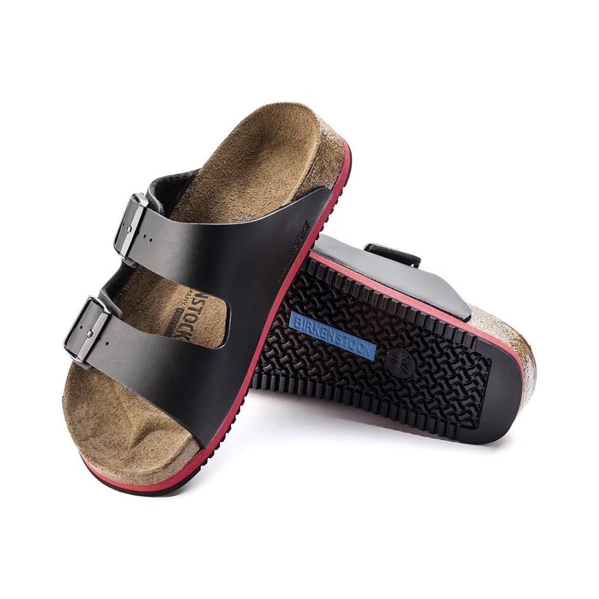 Svarta Birkenstock Arizona sandaler med två justerbara band och korksula, storlek 37