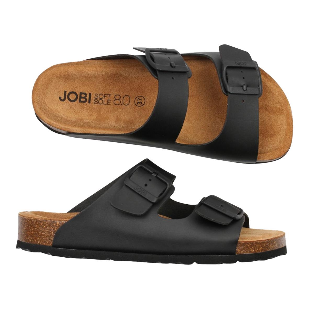 Svarta sandaler Jobi Madrid Softsole 8.0 med två justerbara remmar och korksula