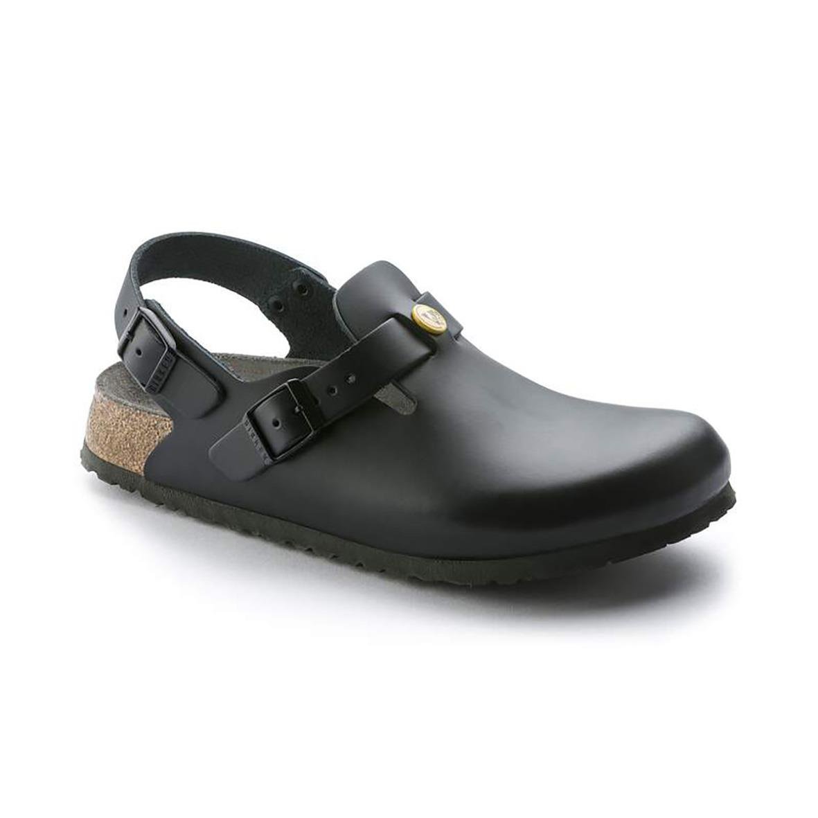 Svart Birkenstock Tokio ESD sandal med justerbar rem och korkklack, storlek 36