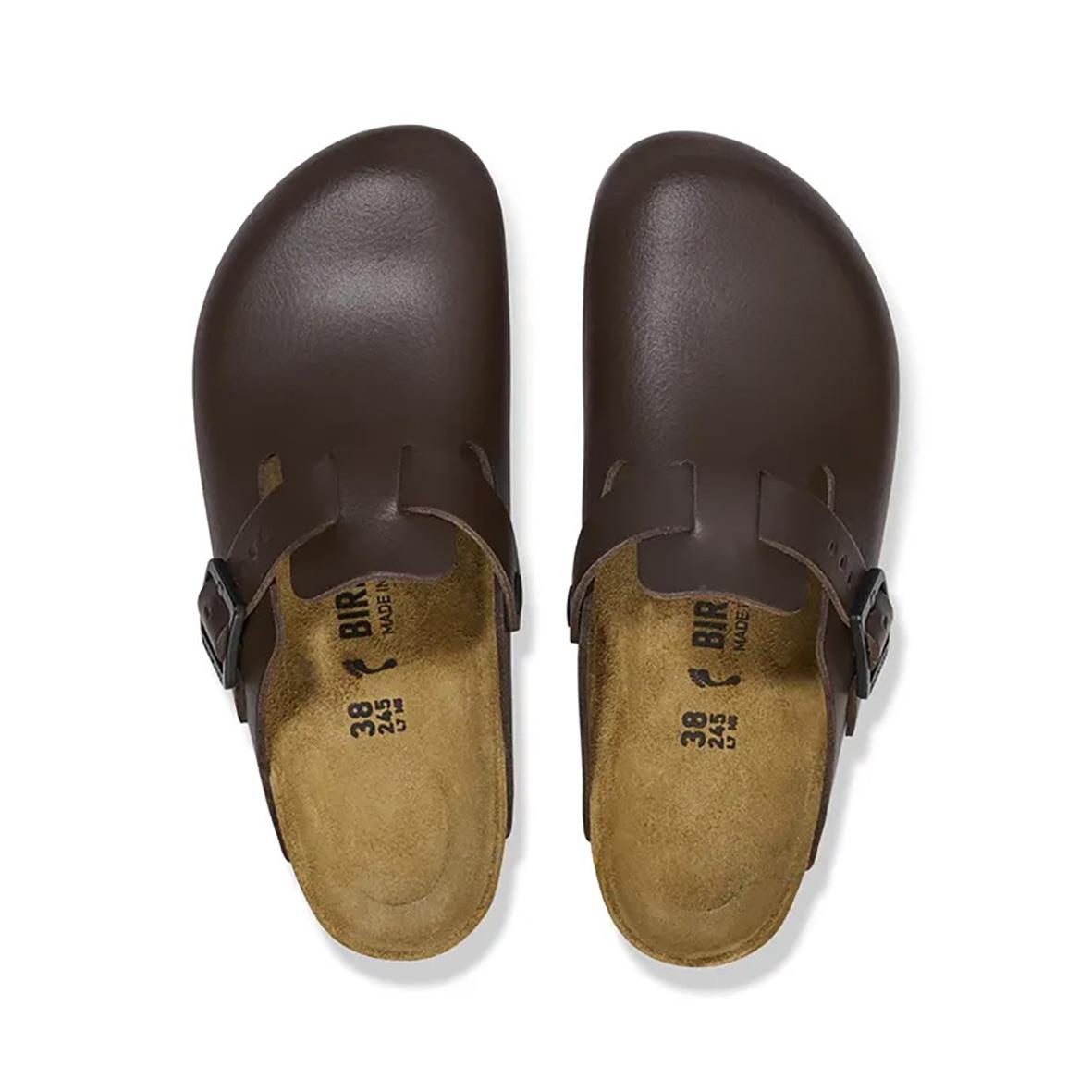 Bruna Birkenstock Boston sandaler i storlek 38 med justerbar rem och bekväm innersula