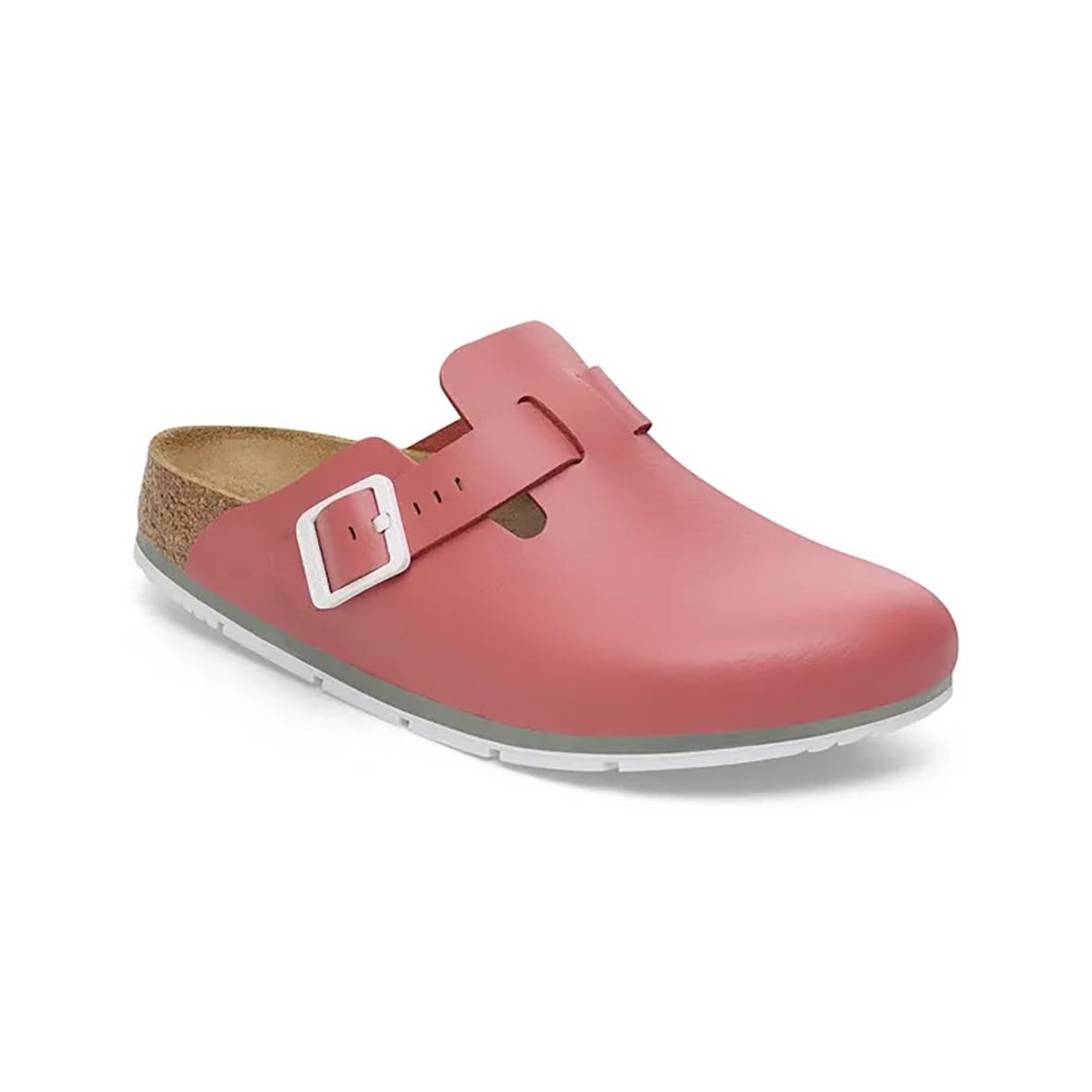 Rosa Birkenstock Boston sandal med vit spänne i storlek 46