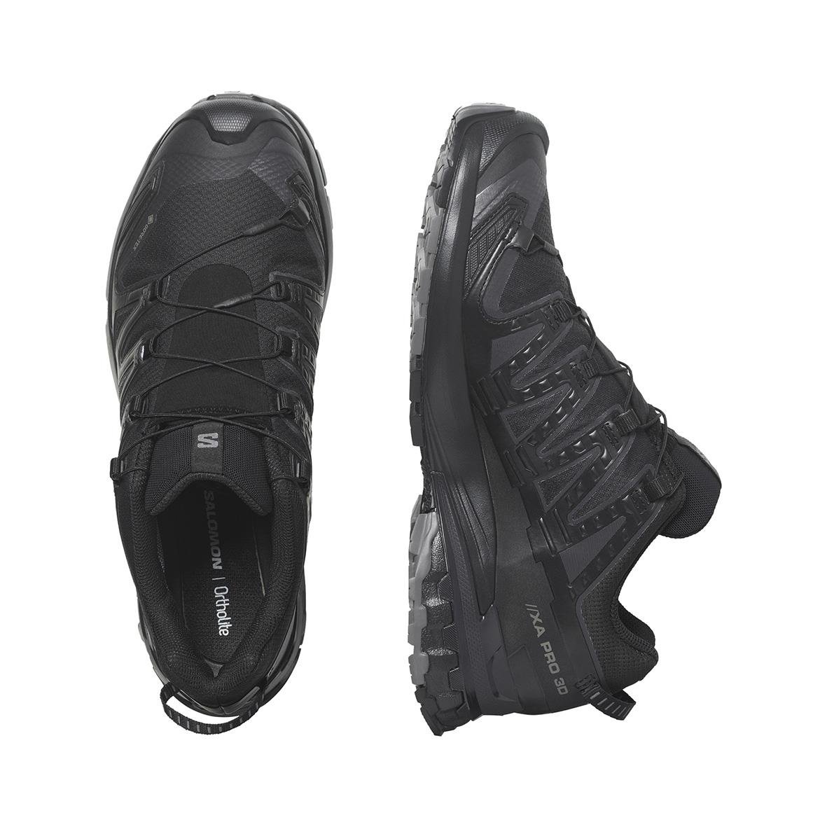 Svarta Salomon XA Pro v9 GTX fritidsskor i storlek 49 sett framifrån och från sidan