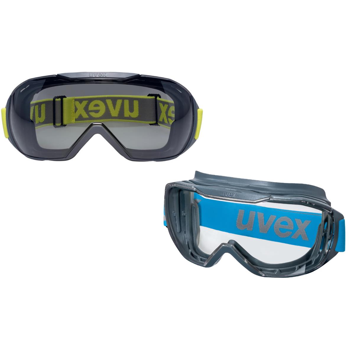 Klar UVEX Megasonic 93202 korgglasögon med svart och blå ram och justerbar band