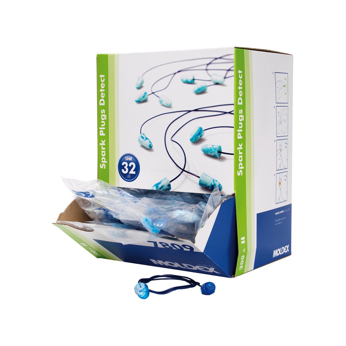Hörselpropp Moldex 7809 med snöre, metalldetekterbara, i förpackning