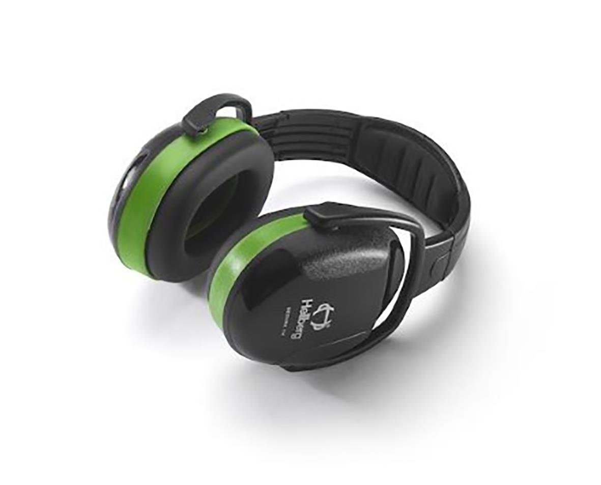 Hörselkåpa Hellberg Secure 1H med hjässbygel i svart och grönt