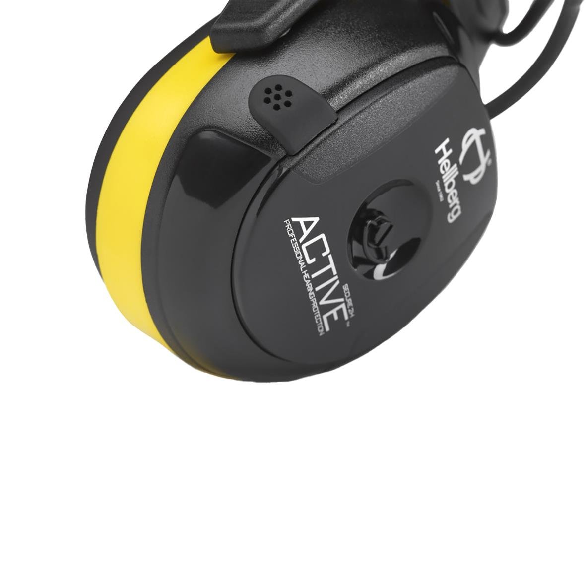 Hörselkåpa Hellberg Secure 2H Active i svart och gult med hörselkåpa och mikrofon