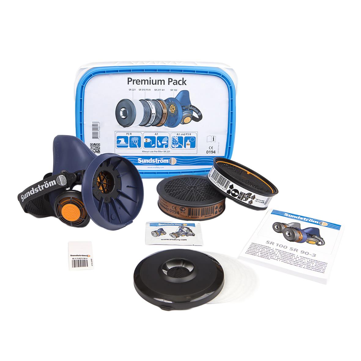 Halvmask Sundström SR 100 Premium Pack M/L med filter och tillbehör