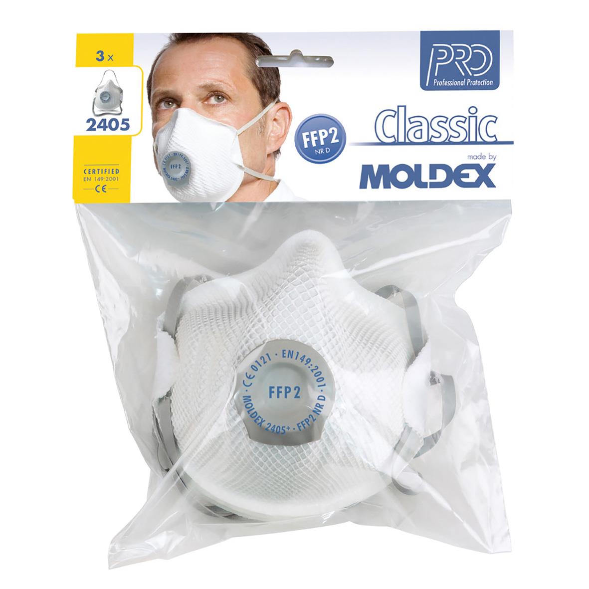 Halvmask Moldex FFP2 med ventil och filter, förpackad i plast