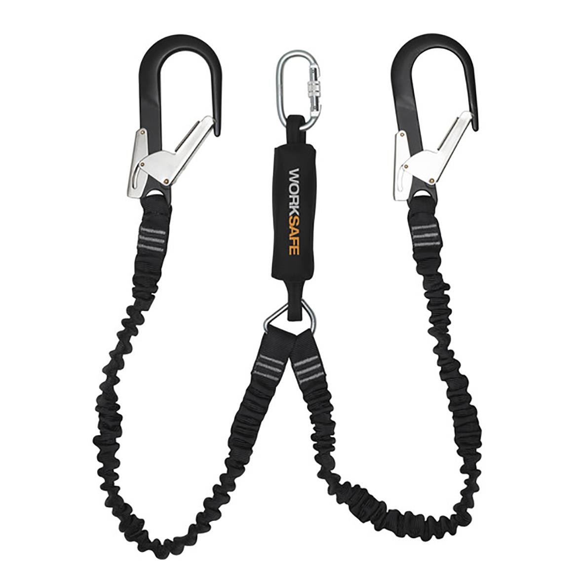 Falldämparlina Worksafe Twin Lanyard 2x2m med karbinhakar och elastisk förlängning