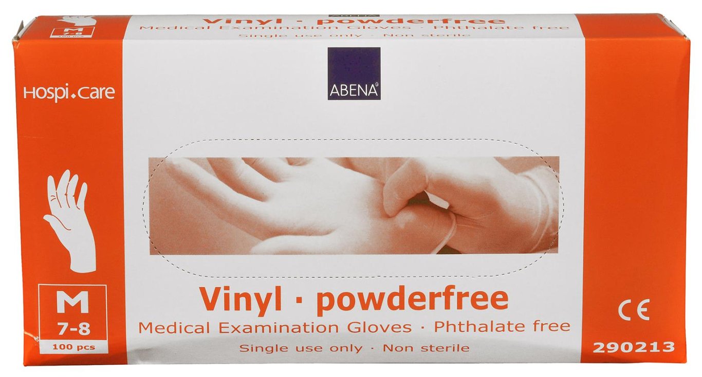 Engångshandske Abena Hospi-Care vinyl ftalat- och puderfri, storlek M, 100 stycken