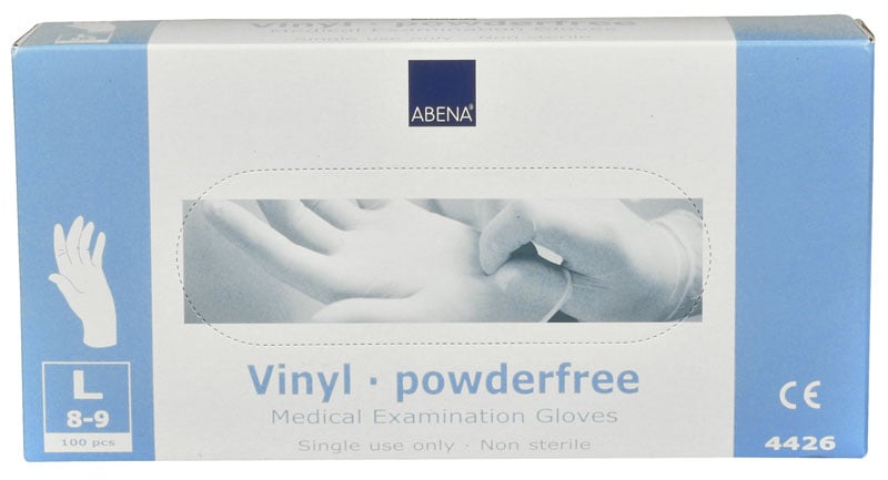 Förpackning med vinylhandskar Abena Vinyl Puderfri L storlek