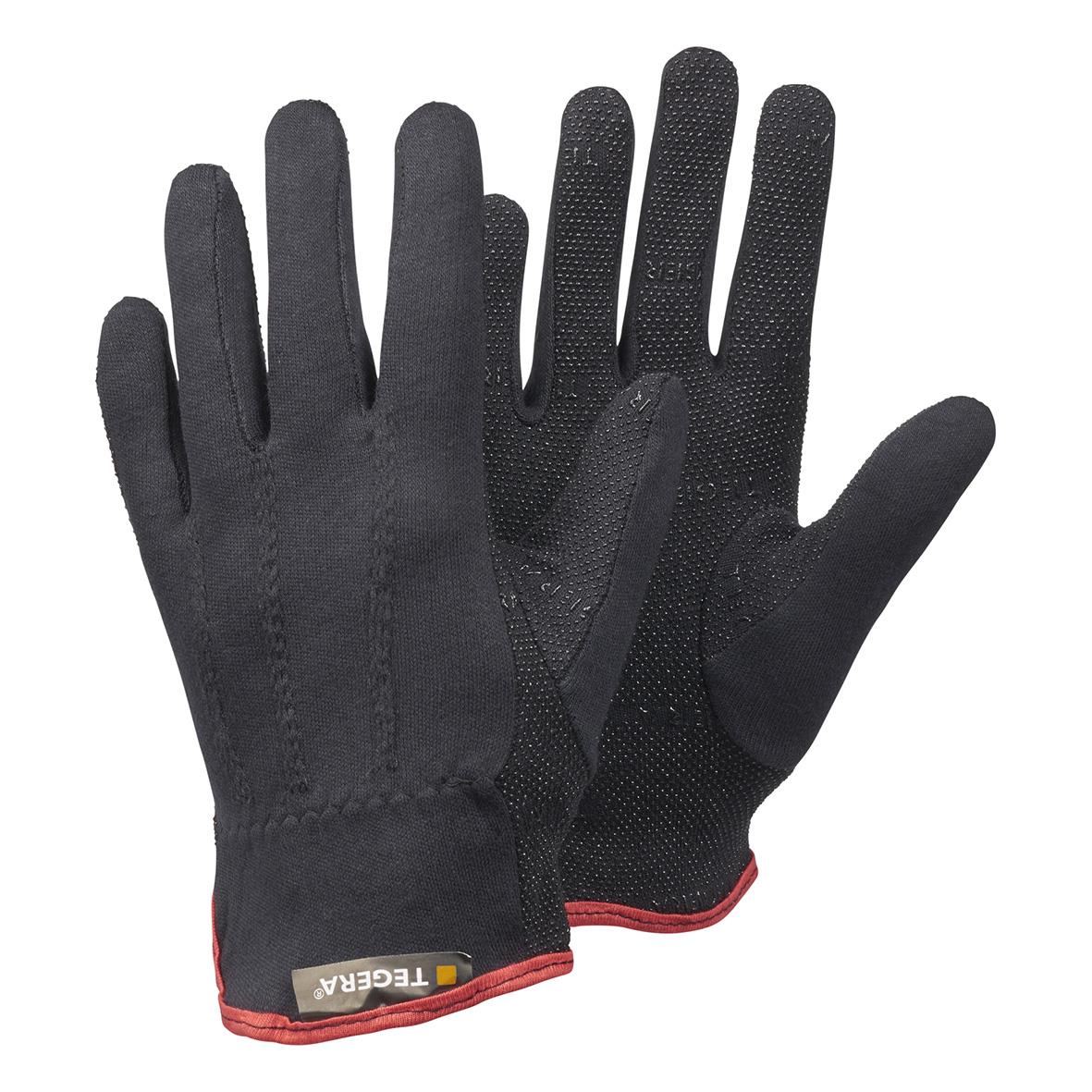 Textilhandske Tegera 8125 i storlek 8, svart med röda detaljer