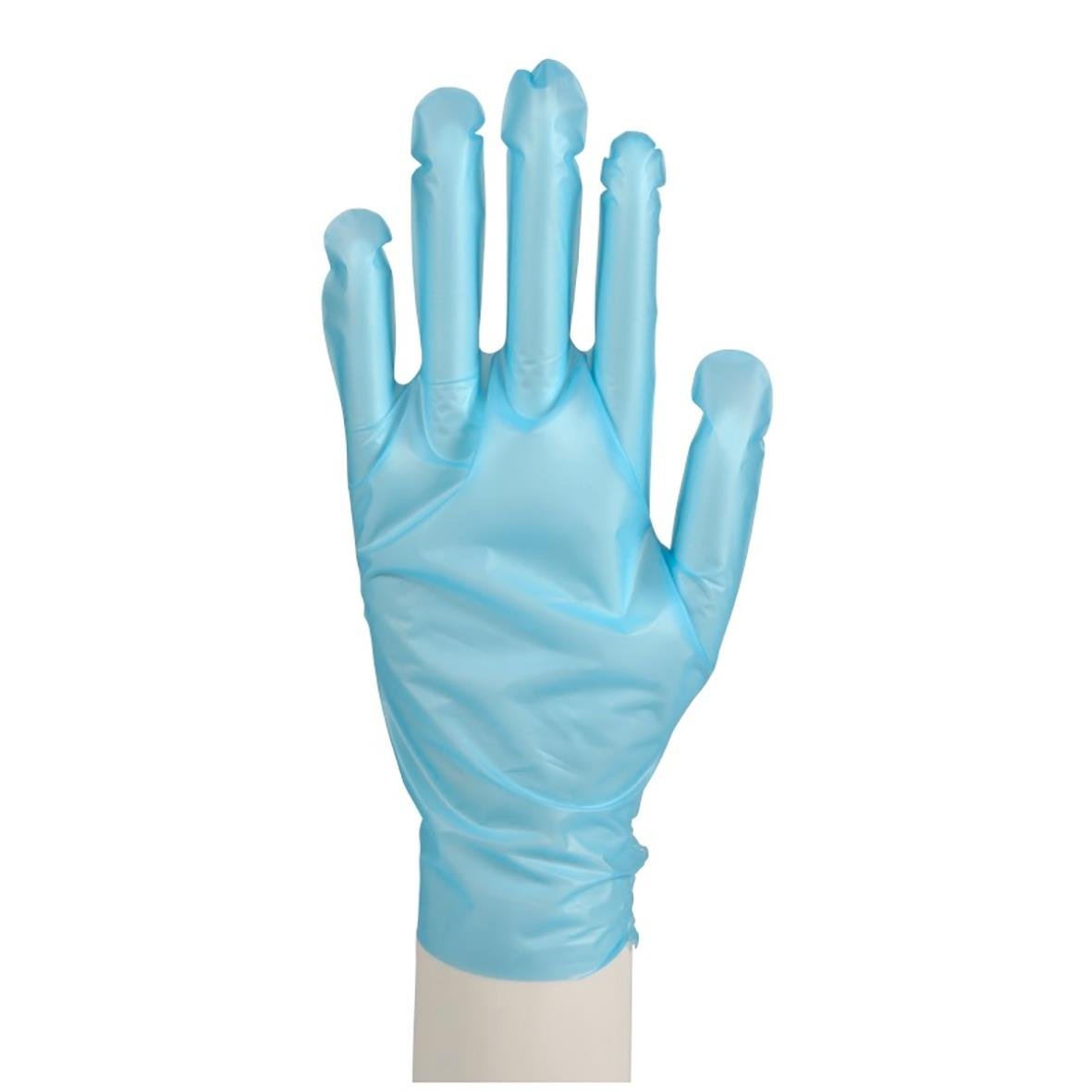 Blå puderfria engångshandskar av TPE från Abena