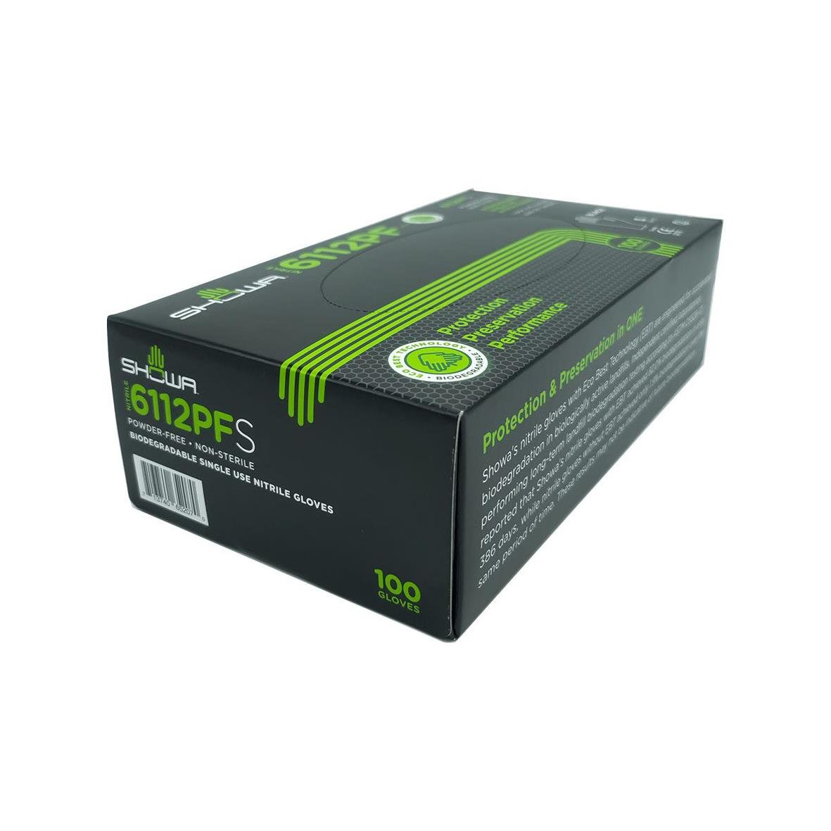 Svarta nitrilhandskar Showa 6112PF i storlek XS i förpackning med 100 stycken