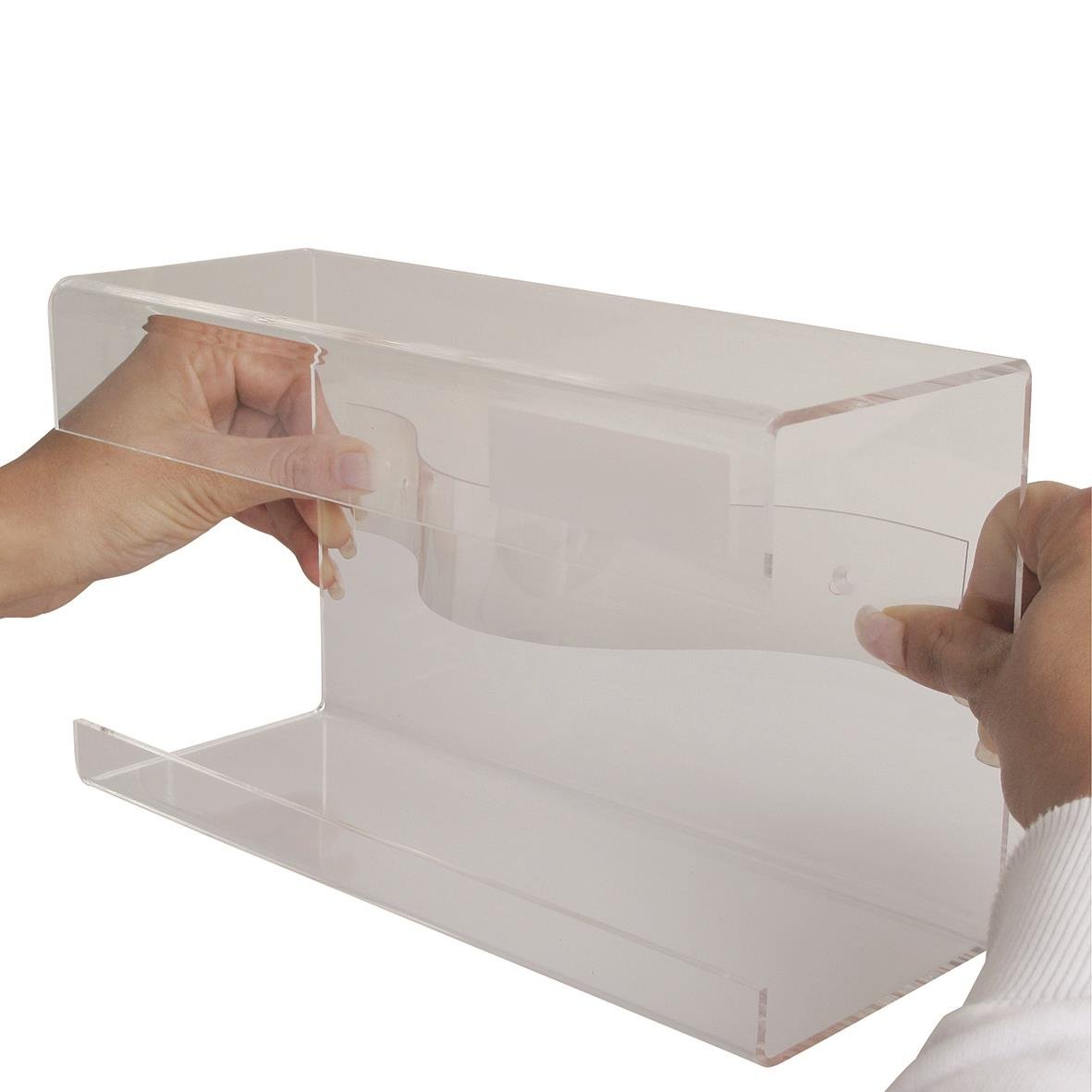 Dispenser för engångshandskar, enkel modell, transparent plast, mått 250x100x150mm