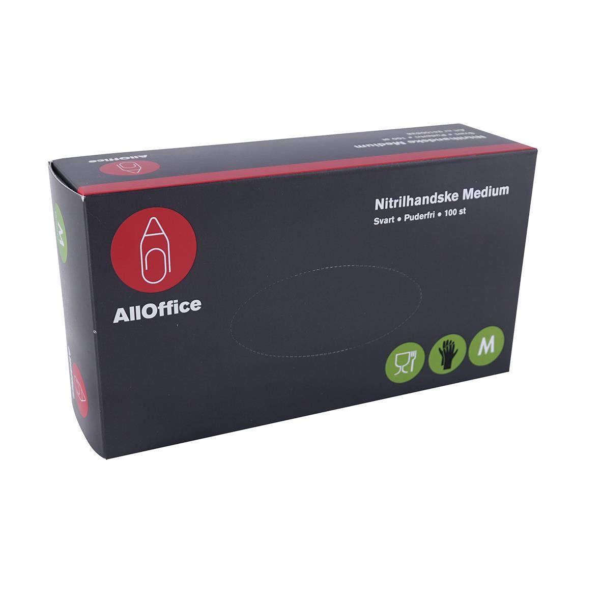 Svarta nitrilhandskar AllOffice Puderfria Medium för engångsbruk