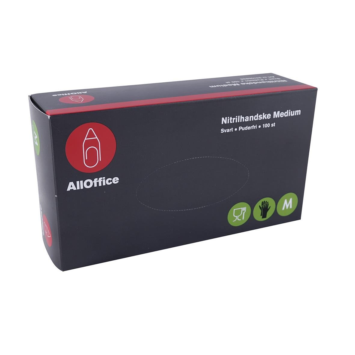 Svarta nitrilhandskar AllOffice Puderfria Medium för engångsbruk