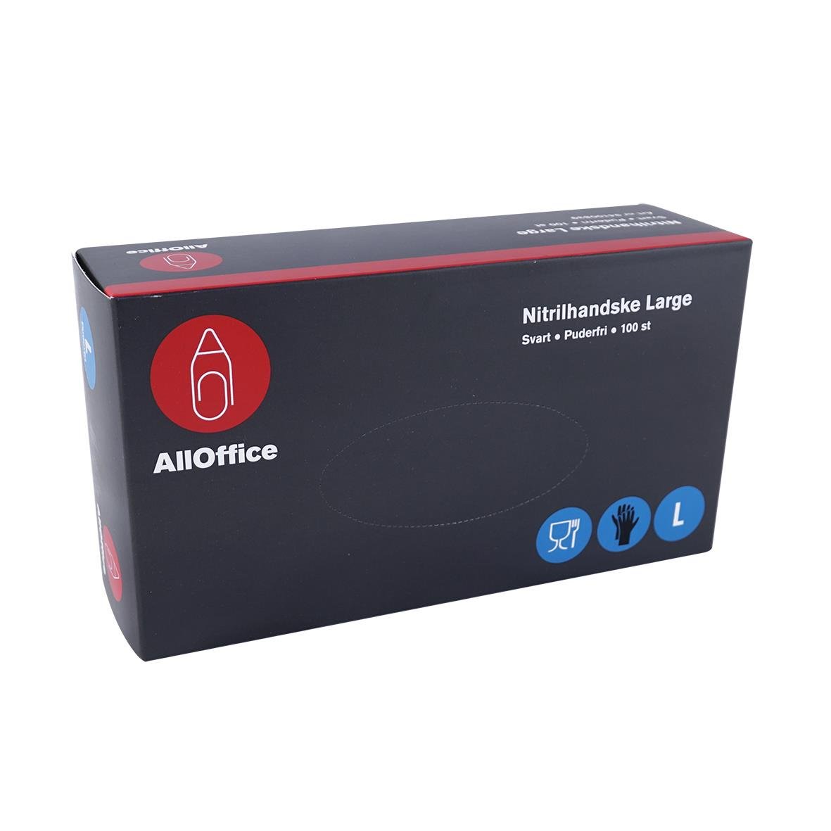Svarta nitrilhandskar AllOffice Puderfria Large för engångsbruk