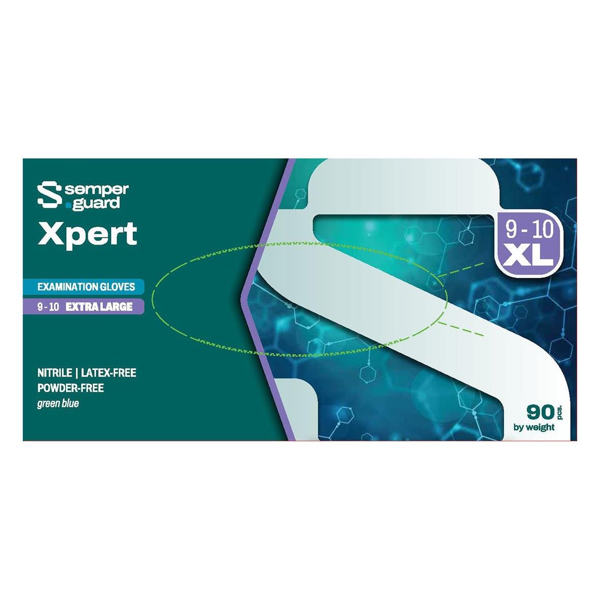 Engångshandske Semperguard Xpert nitril, puderfri, blå, extra stor, 90 stycken