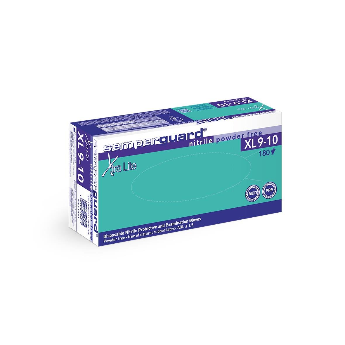 Blå engångshandske Semperguard Nitril Xtra Lite PF i förpackning XL