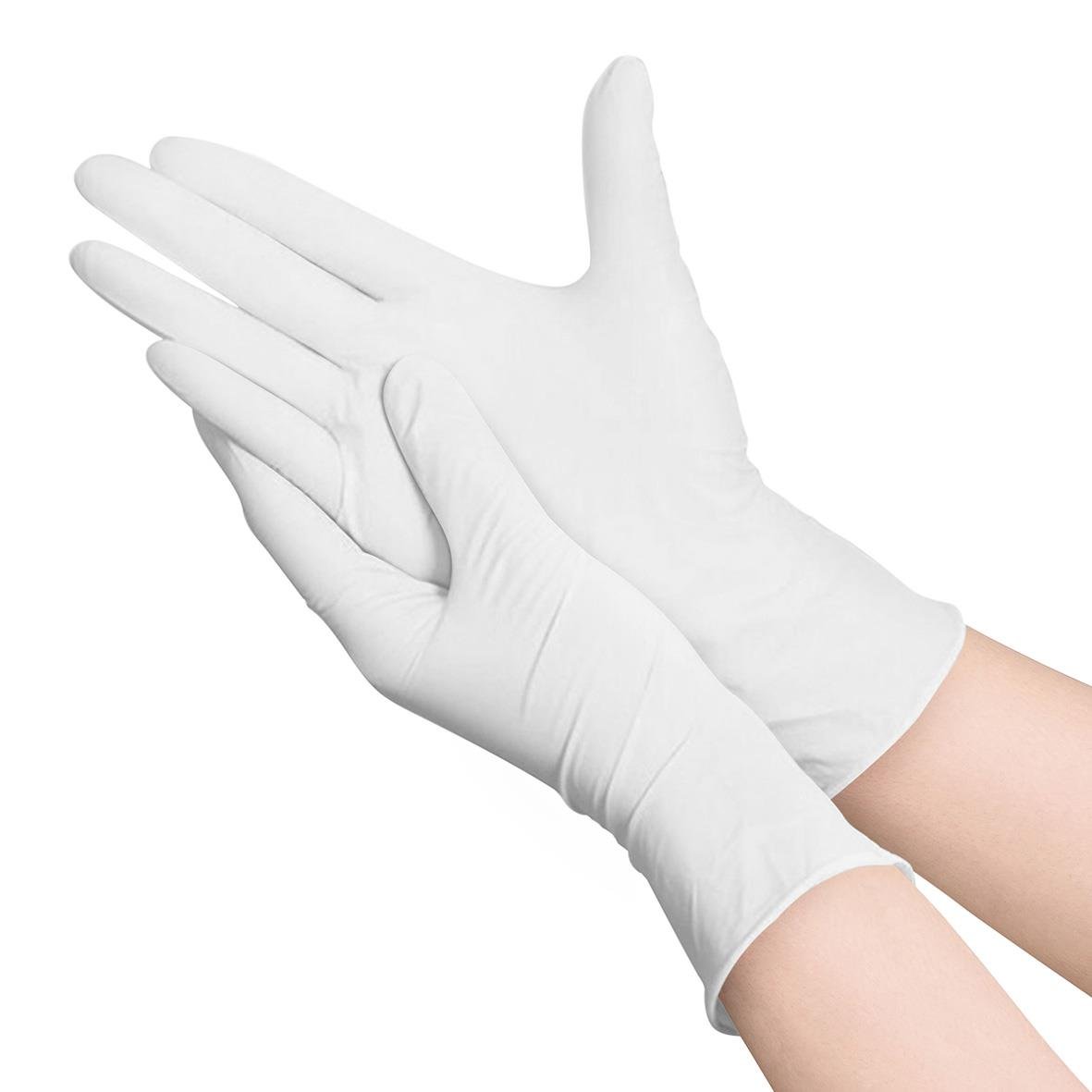 Vit engångshandske i nitril utan puder, storlek XL, används för hygien och skydd