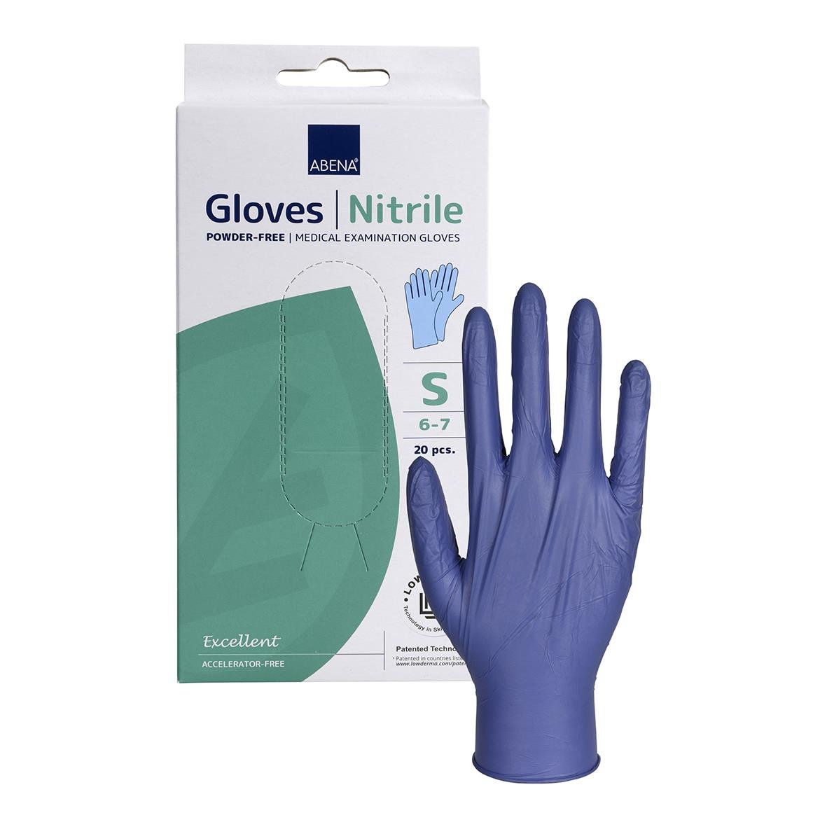 Blå nitrilhandske från Abena Excellent S storlek, för engångsbruk, 20-pack