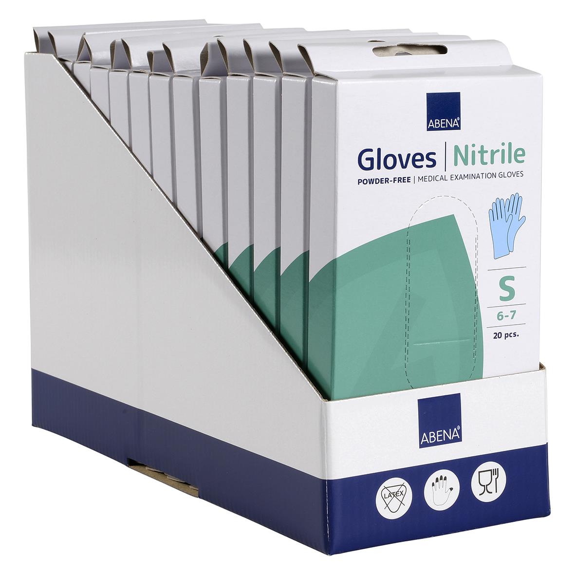 Förpackning med blå nitrilhandskar Abena Excellent S, 20 stycken