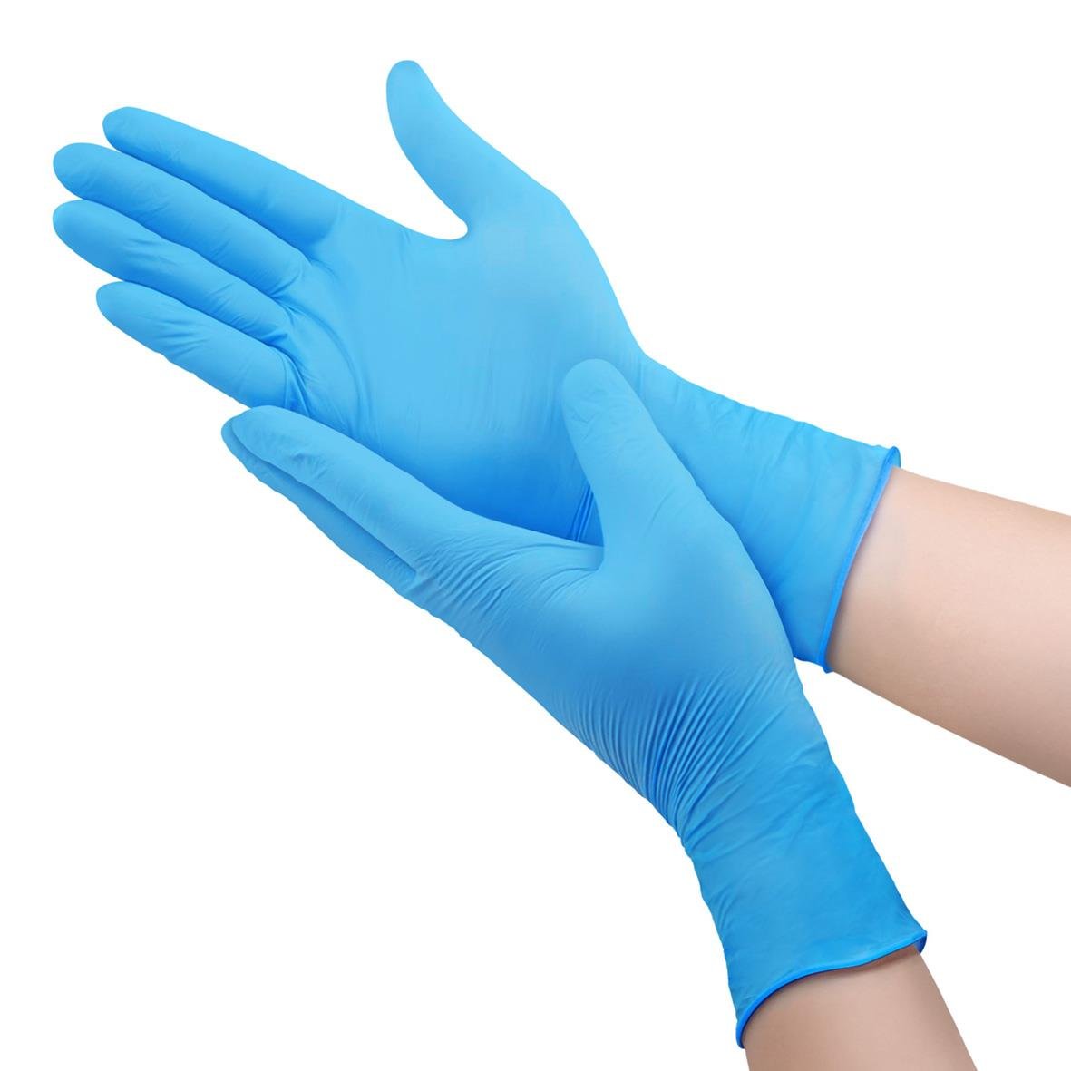 Blå nitrilhandske i engångsmodell med extra längd