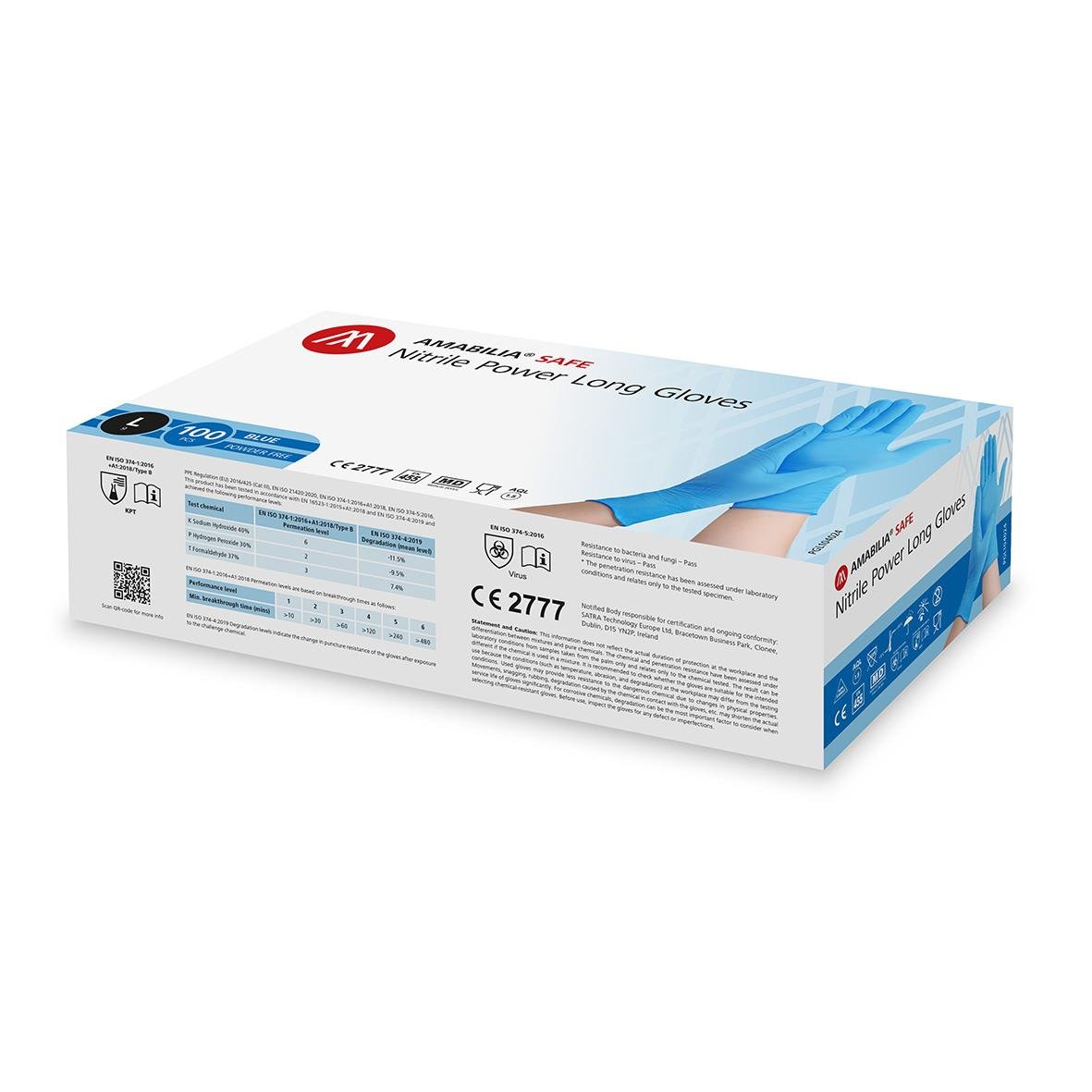 Engångshandske Amabilia Nitril Extra Lång Blå L i förpackning