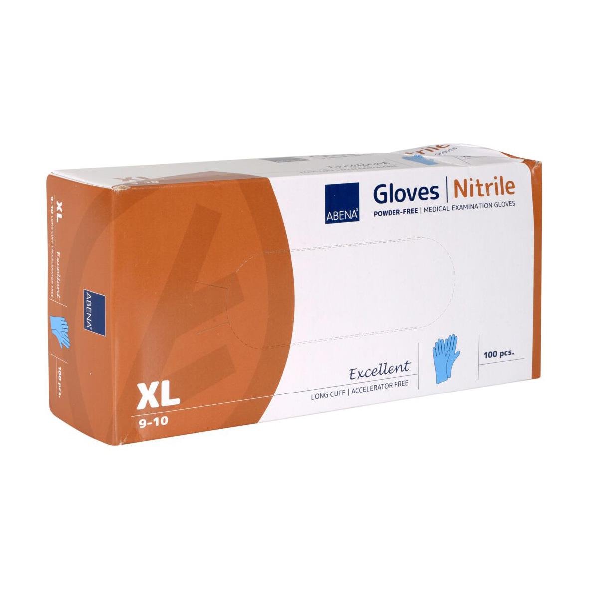 Blå nitrilhandskar i lång modell för engångsbruk, puderfri, stor XL, 100-pack