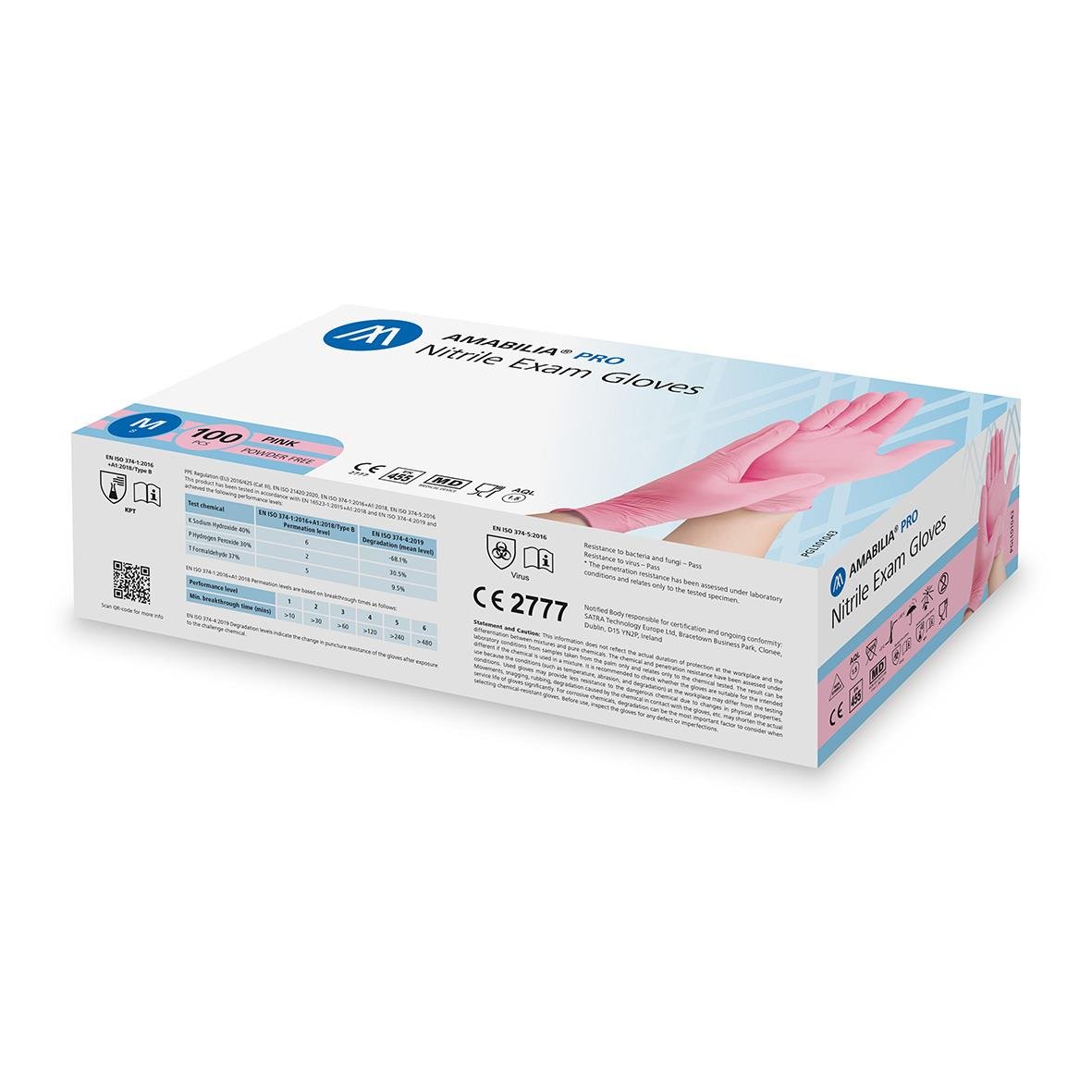 Engångshandskar Amabilia Nitril Rosa M i förpackning med handskbild